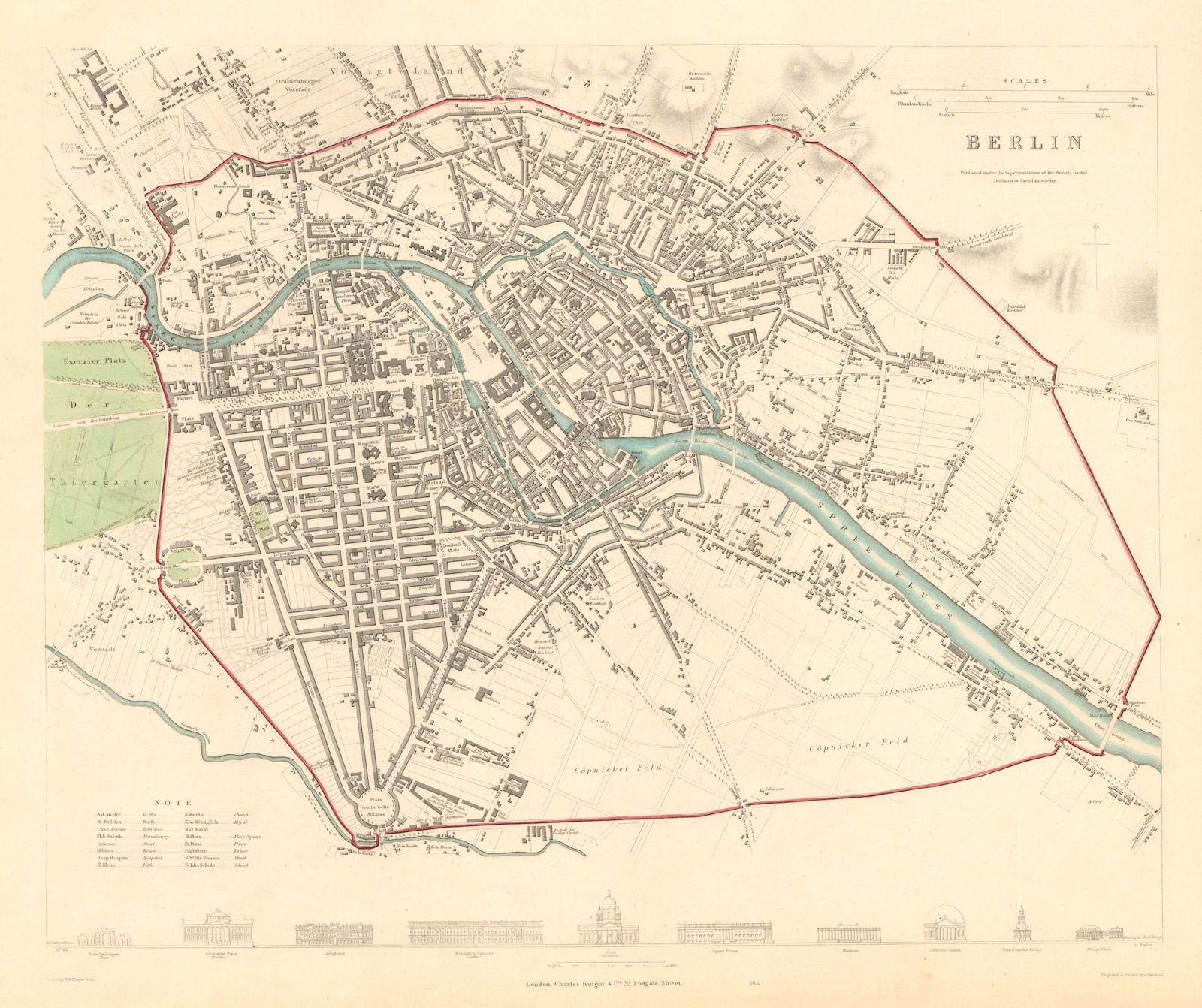 BERLIN. Antique town city map plan. SDUK 1847 old chart